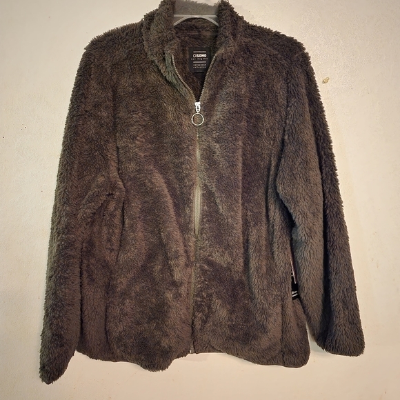 FLASH SALE 🔥 Ci Sono Olive Green Faux Fur Full Zip Jacket Sz 1X NWT - Picture 1 of 11